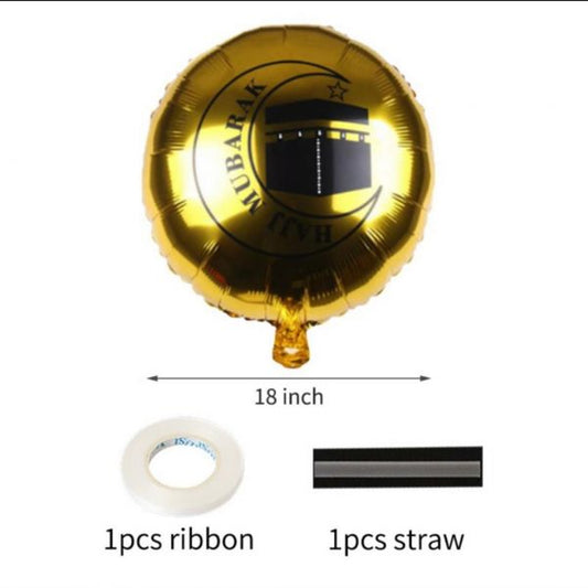 18” Round Gold Foil Self Sealing Hajj Mubarak Balloons
