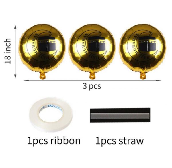 18” Round Gold Foil Self Sealing Hajj Mubarak Balloons