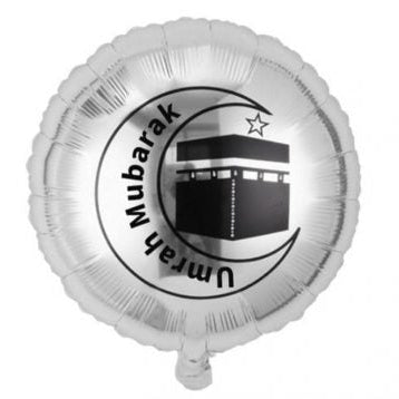 18” Round Silver Foil Self Sealing Umrah Mubarak Balloons