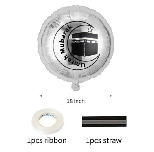18” Round Silver Foil Self Sealing Umrah Mubarak Balloons