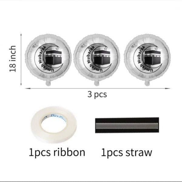 18” Round Silver Foil Self Sealing Umrah Mubarak Balloons