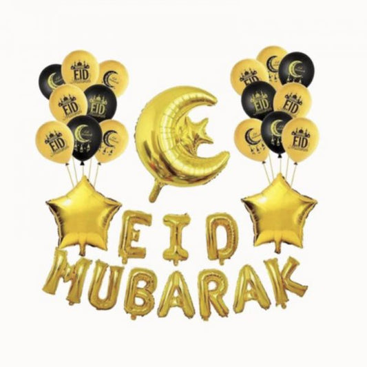 Eid Mubarak Gold & Black Foil & Latex Balloons Set