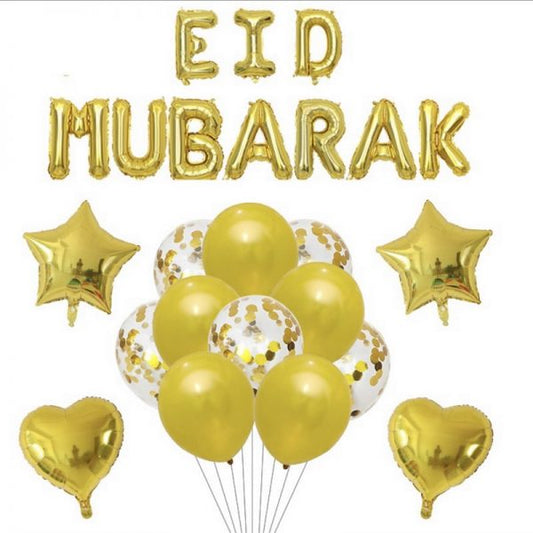Gold Eid Mubarak Foil & Latex Balloons Set