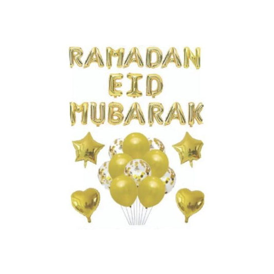 Gold Ramadan Eid Mubarak Foil & Latex Balloons Set