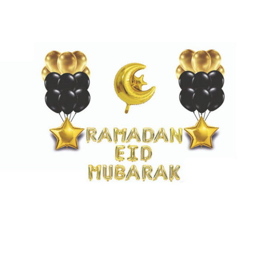 Ramadan Eid Mubarak Gold & Black Foil & Latex Balloons Set