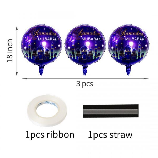 Ramadan Mubarak 18" Purple Foil Balloon - Set of 3