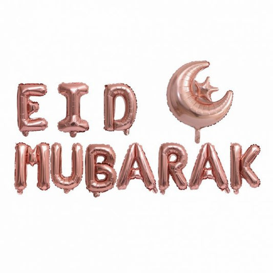 Rose Gold Eid Mubarak with Moon & Star Foil Balloon Set