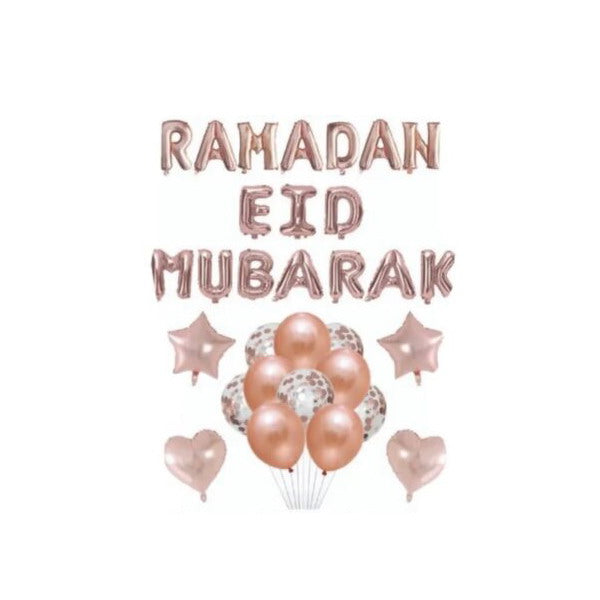 Rose Gold Ramadan Eid Mubarak Foil & Latex Balloons Set
