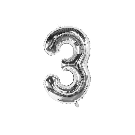 Silver 34-inch Foil Balloon Number 3