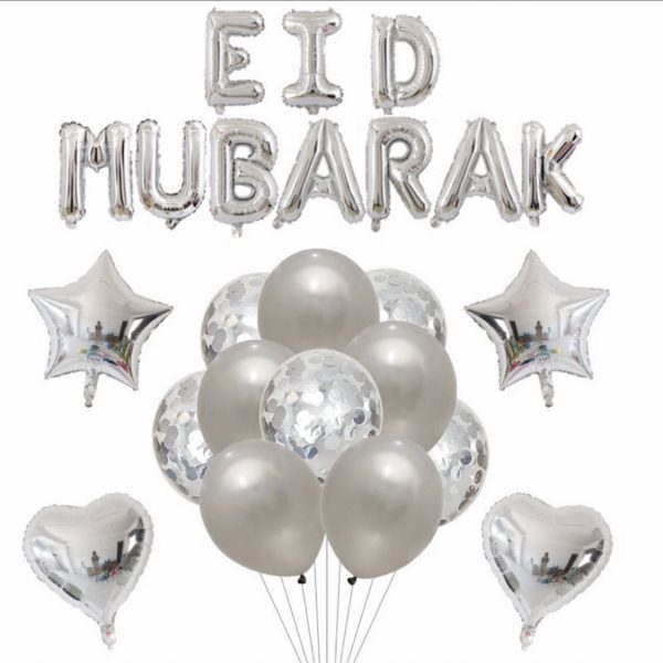 Silver Eid Mubarak Foil & Latex Balloons Set