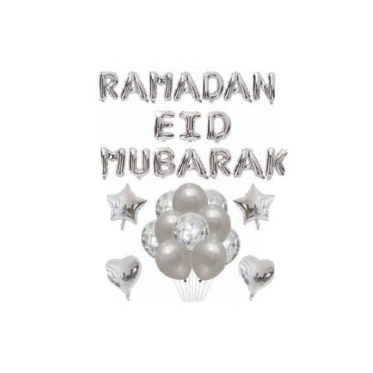 Silver Ramadan Eid Mubarak Foil & Latex Balloons Set