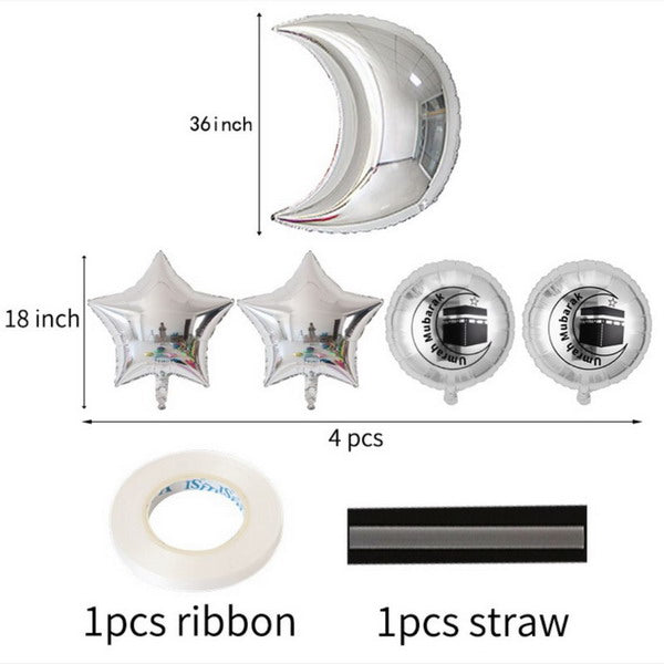 Silver Umrah Mubarak Balloons Set