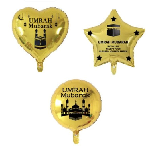 Umrah Mubarak 3 X 18″ Gold Foil Balloons