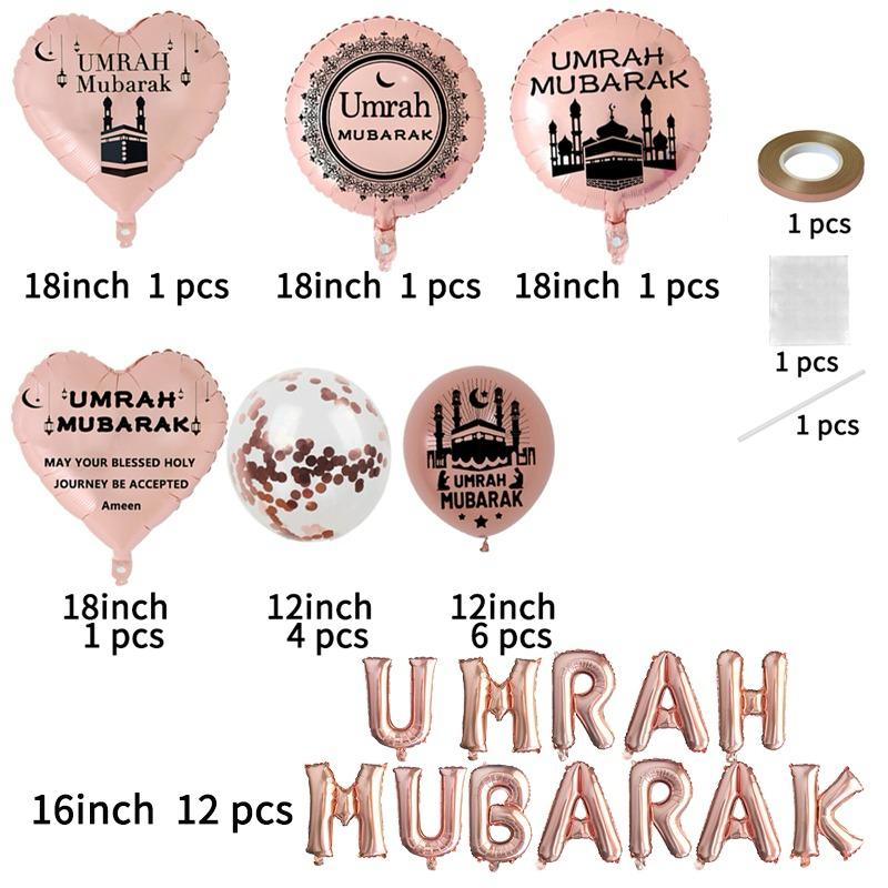 Umrah Mubarak Extended Balloons Set Rose Gold