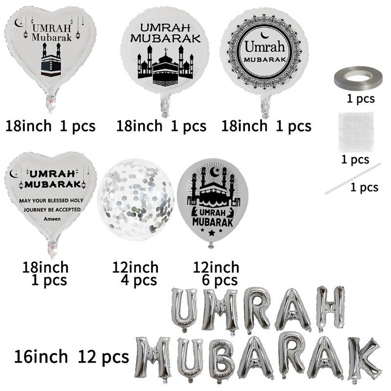 Umrah Mubarak Extended Balloons Set Silver