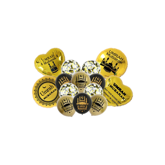14 Pcs Umrah Mubarak Balloons Set Gold