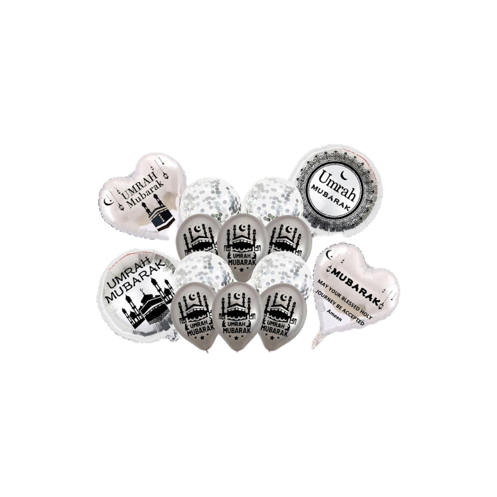 14 Pcs Umrah Mubarak Balloons Set Silver