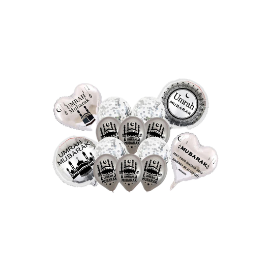 14 Pcs Umrah Mubarak Balloons Set Silver