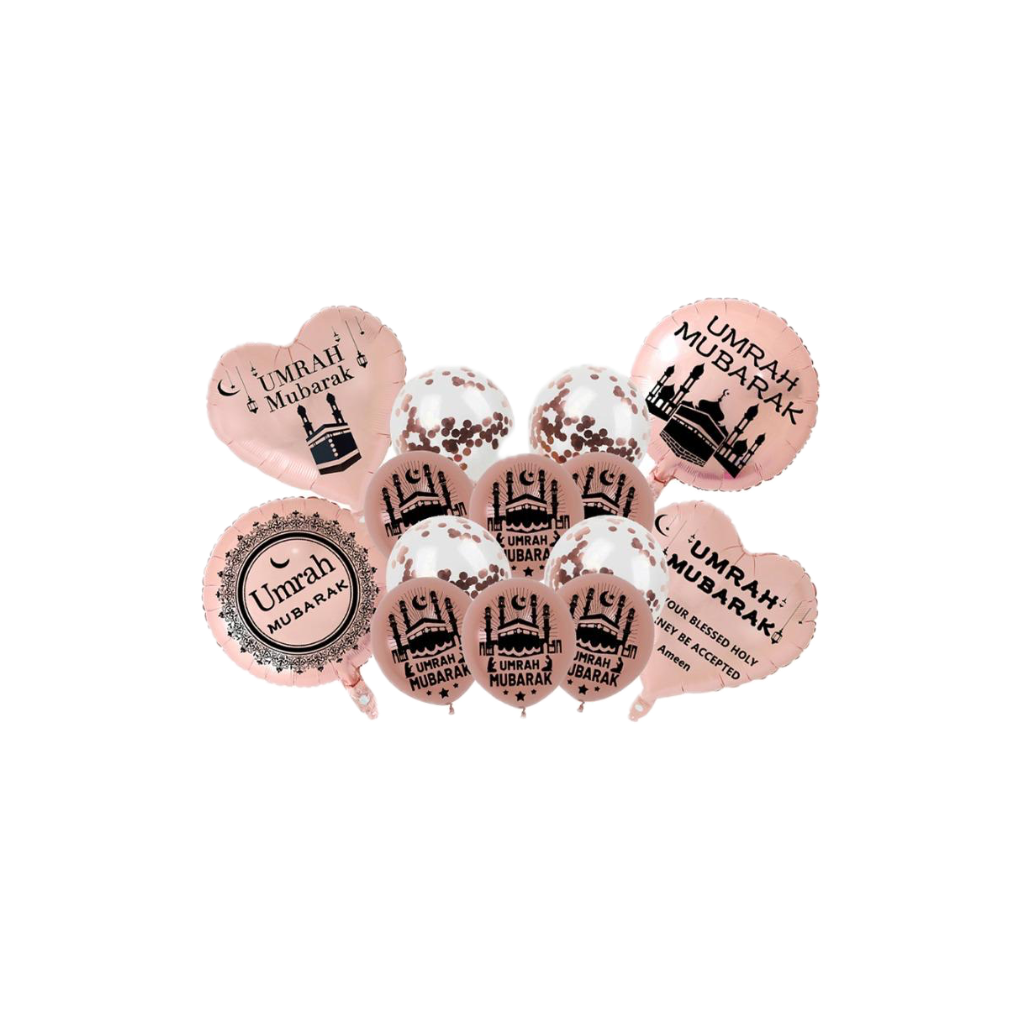 14 Pcs Umrah Mubarak Balloons Set Rose Gold