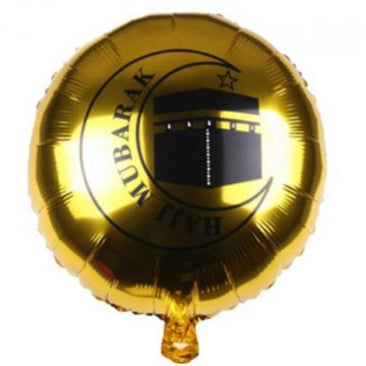 18” Round Gold Foil Self Sealing Hajj Mubarak Balloons