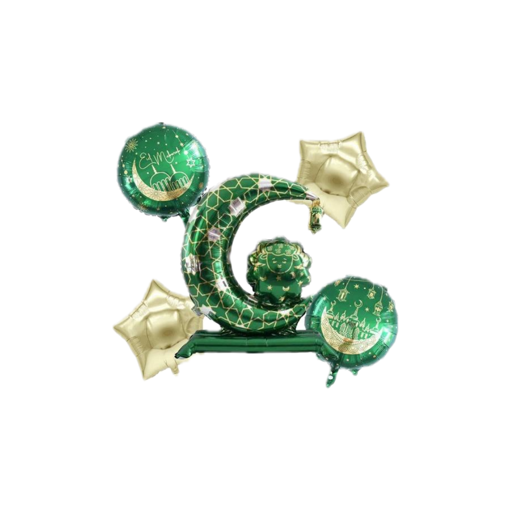 5 Pcs Eid Mubarak Foil Balloons Set Green