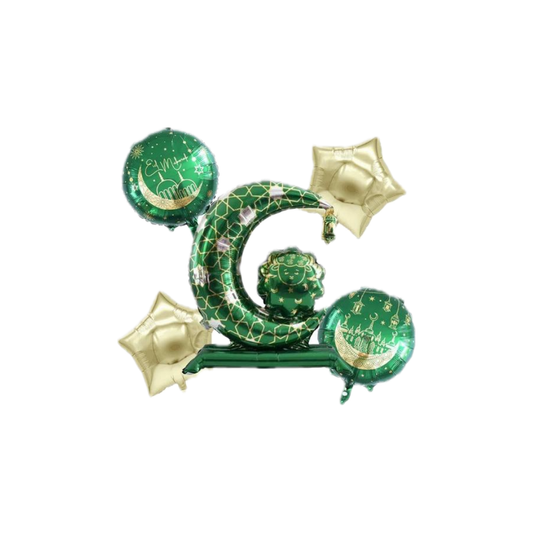 5 Pcs Eid Mubarak Foil Balloons Set Green