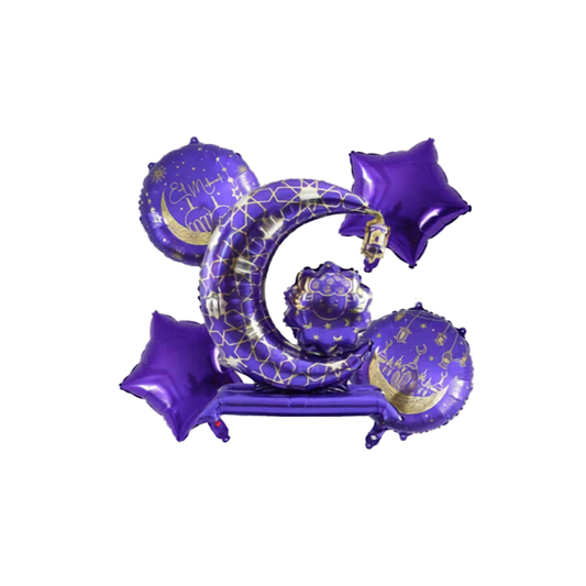5 Pcs Eid Mubarak Foil Balloons Set Purple