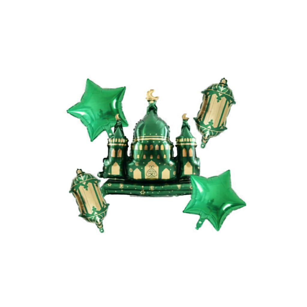 5 Pcs Mosque Islamic Foil Balloons Set Green
