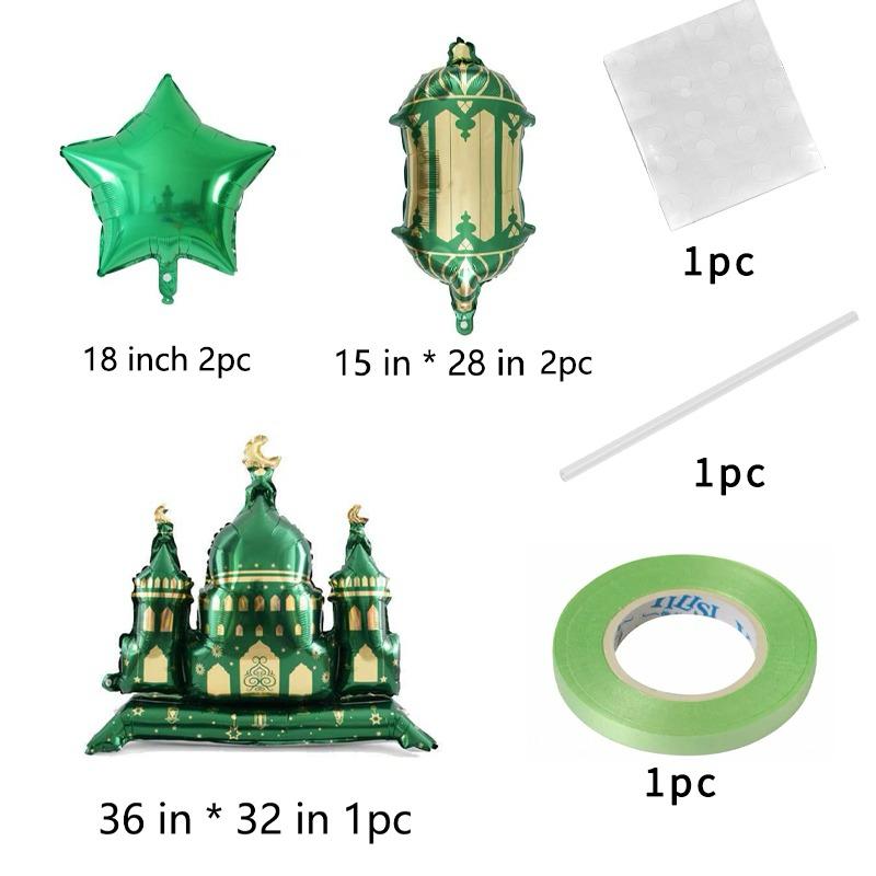 5 Pcs Mosque Islamic Foil Balloons Set Green