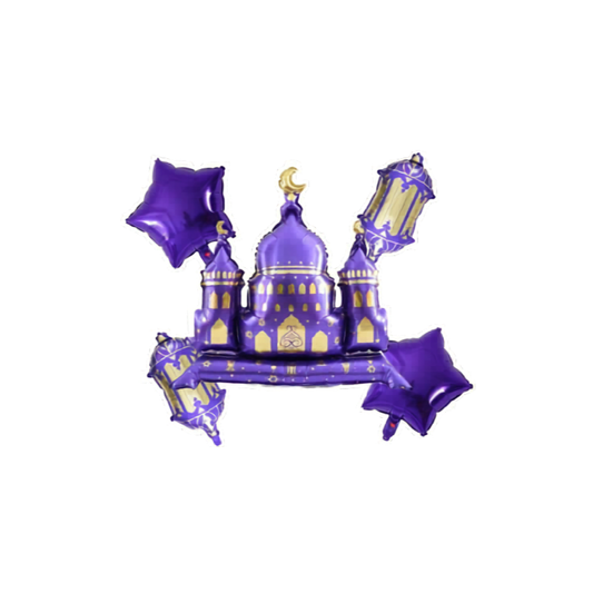 5 Pcs Mosque Islamic Foil Balloons Set Purple
