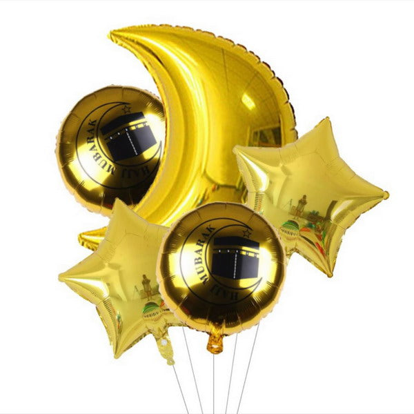 Gold Hajj Mubarak Foil Balloons Set