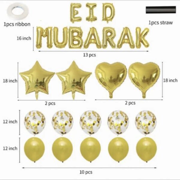 Gold Ramadan Eid Mubarak Foil & Latex Balloons Set