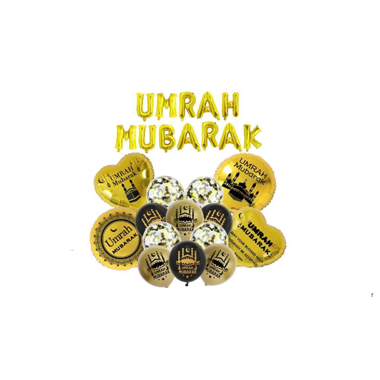 Umrah Mubarak Extended Balloons Set Gold