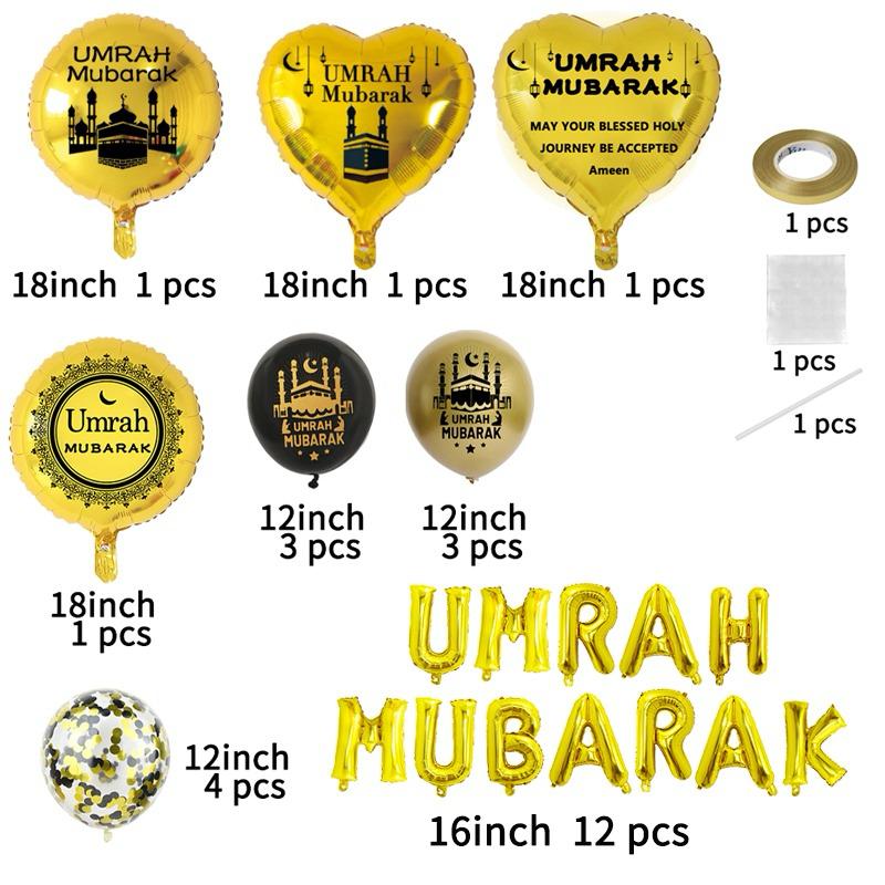 Umrah Mubarak Extended Balloons Set Gold