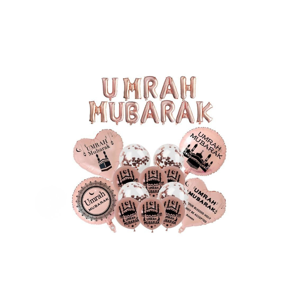 Umrah Mubarak Extended Balloons Set Rose Gold