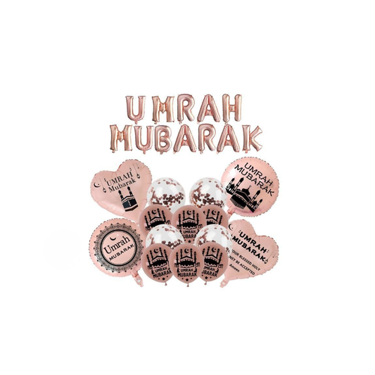 Umrah Mubarak Extended Balloons Set Rose Gold