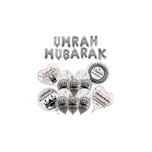 Umrah Mubarak Extended Balloons Set Silver
